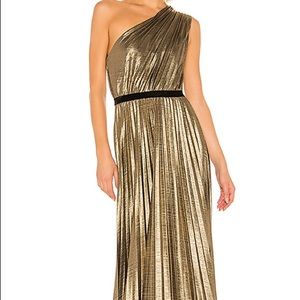 BCBGMAXAZRIA one shoulder Pleat Gown Gold